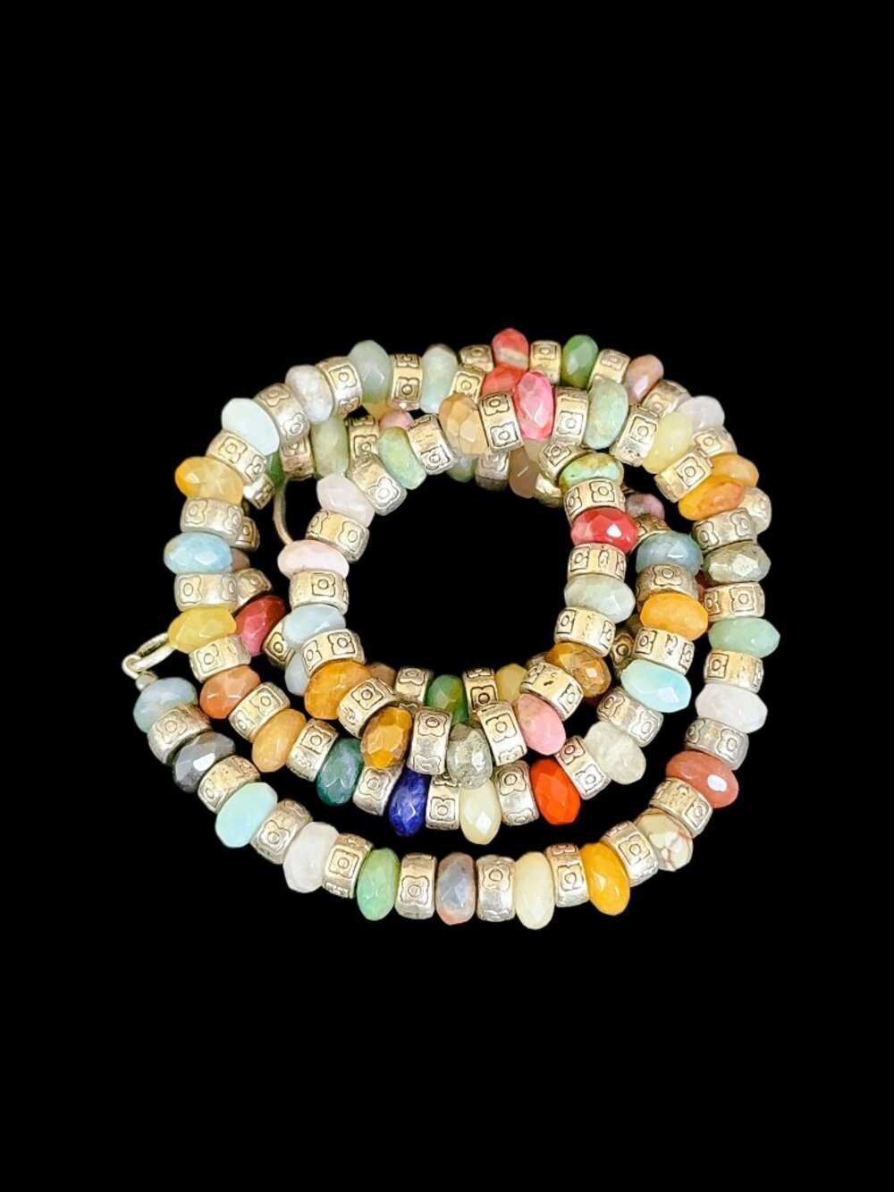 Vintage 1980s Boho Multi-Gemstone Single Strand Wrap Necklace Bracelet 25”